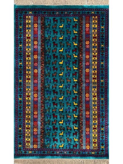3x5 ft Hand Knotted Wool Rug Turquoise Bakri