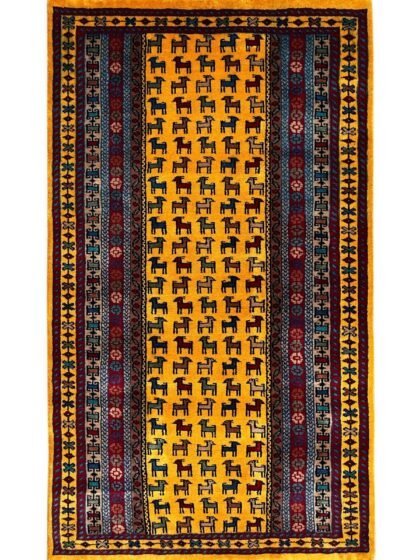 3x5 ft Hand Knotted Woolen Rug Yellow Bakri