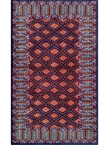 3x5 Feet Black Hand Knotted Wool Rug Burfi