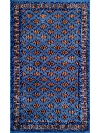 3x5 feet Hand Knotted Wool Rug Barfi Traditional Blue