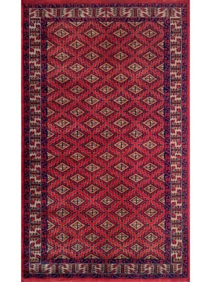 3x5 Feet Red Hand Knotted Wool Rug Burfi