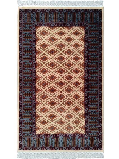 3x5 Feet White Hand Knotted Wool Rug Burfi