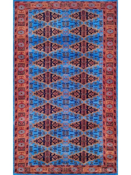 3x5 Feet Hand Knotted Blue Wool Rug