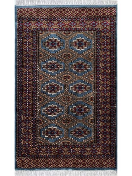 3x5 ft Hand Knotted Woolen Rug Bluish Gray Bukhara