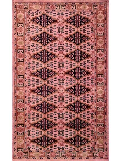 3x5 Feet Hand Knotted Woolen Rug Peach Tribal
