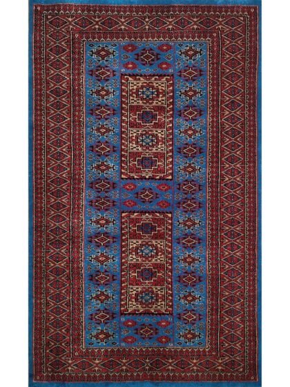 3x5 Feet Blue Hand Knotted Wool Rug Dubba
