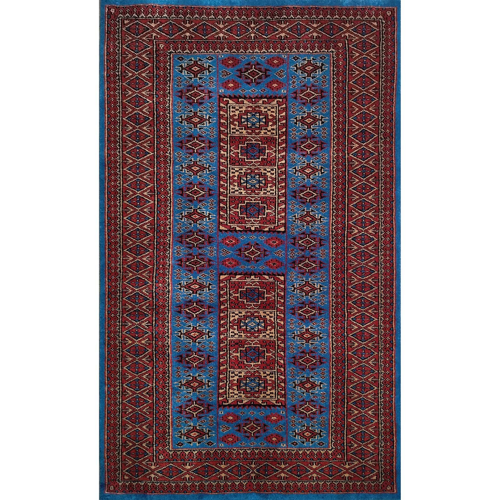 3x5 Feet Blue Hand Knotted Wool Rug Dubba