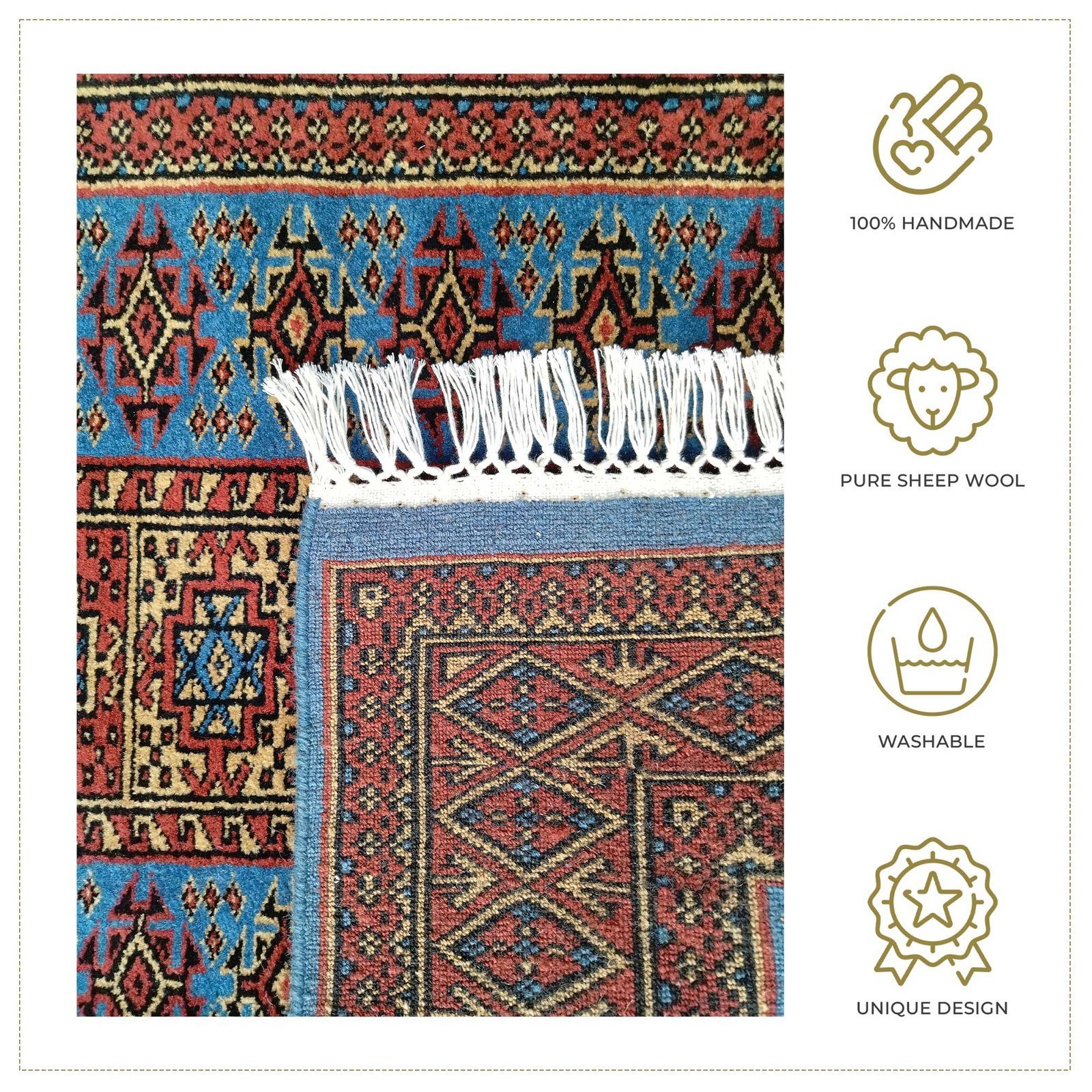3x5 Feet Blue Hand Knotted Wool Rug Dubba - Image 2