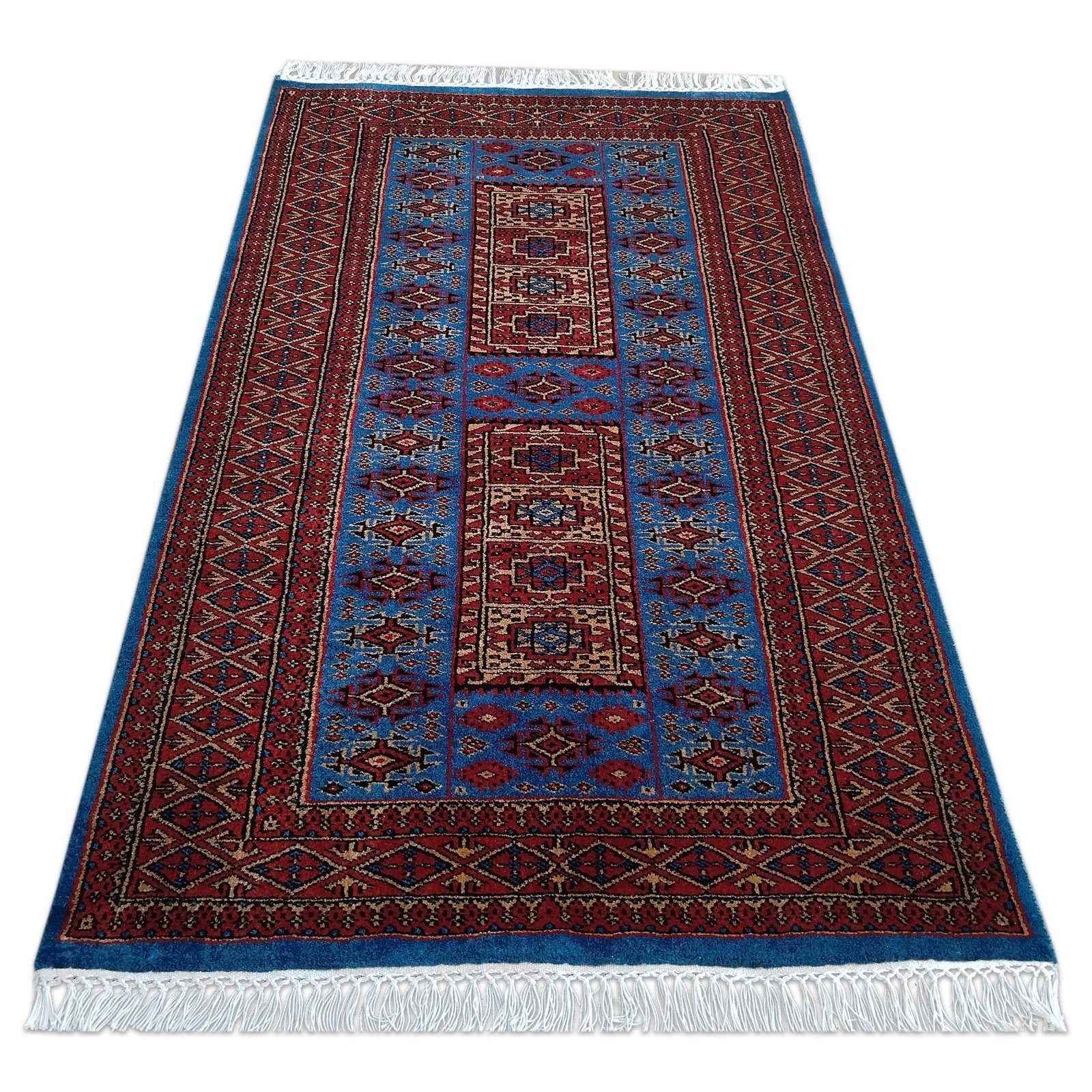 3x5 Feet Blue Hand Knotted Wool Rug Dubba - Image 3