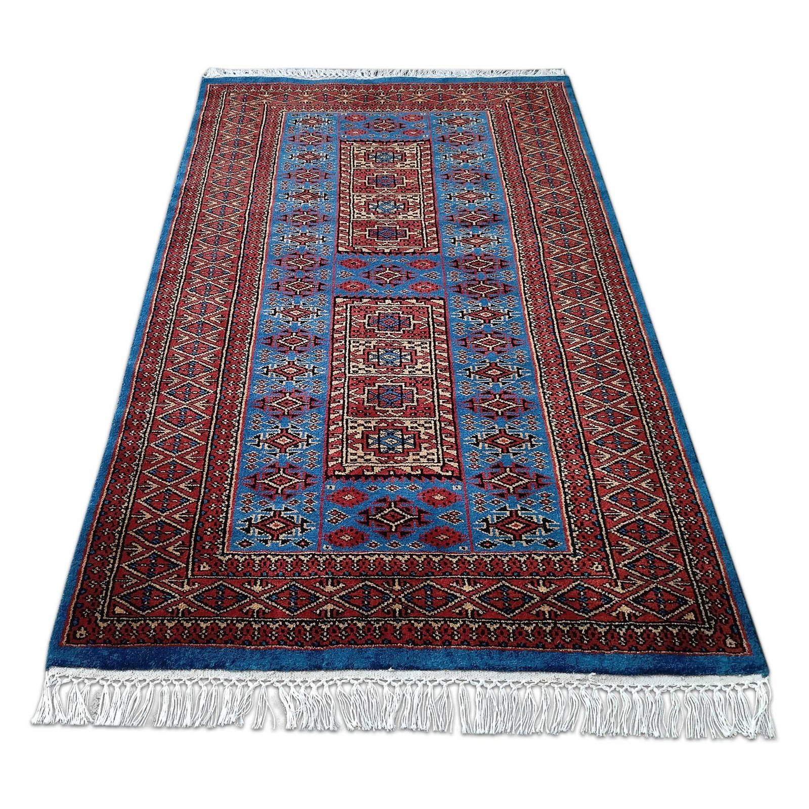 3x5 Feet Blue Hand Knotted Wool Rug Dubba - Image 4
