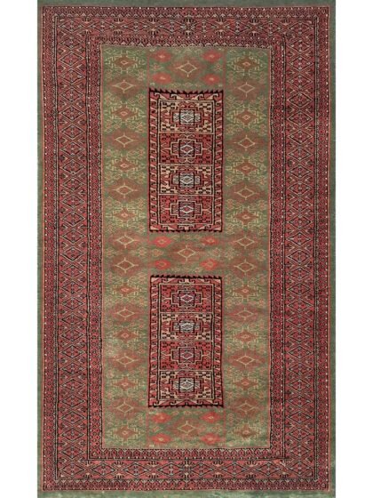3x5 feet Hand Knotted Woolen Rug Green Dubba