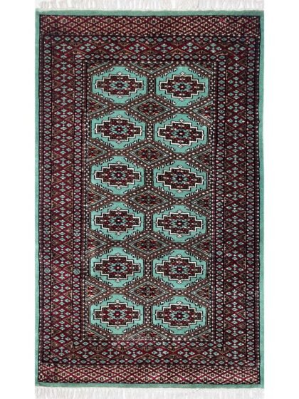 3x5 ft Hand Knotted Woolen Rug Bukhara Sea Green