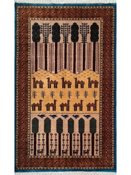 3x5 ft Hand Knotted Woolen Rug Beige Jungle