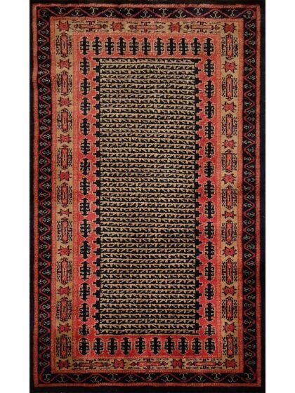 3x5 Feet Hand Knotted Tribal Wool Rug Black
