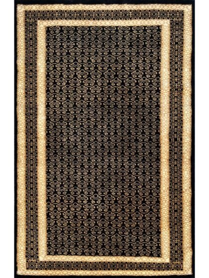 3x5 feet Wool Rug Black Gold Hand-knotted Lichi