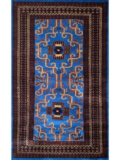 3x5 ft Hand-knotted Woolen Rug Blue Palace