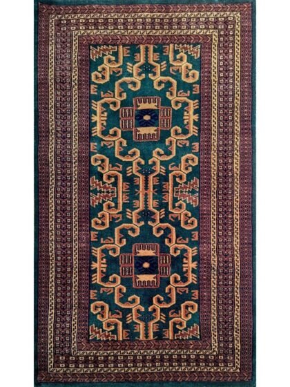 3x5 feet Hand Knotted Wool Rug Green Palace