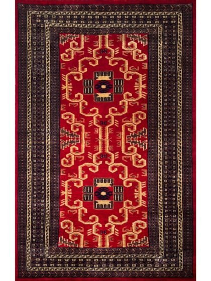 3x5 ft Hand-knotted Woolen Rug Red Palace