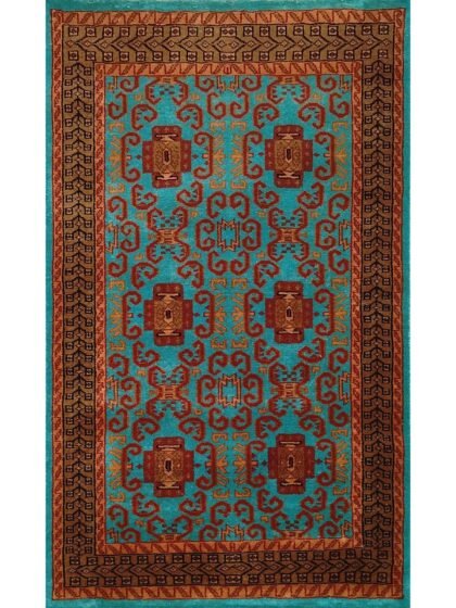 3x5 Feet Handmade Turquoise Wool Rug Palace