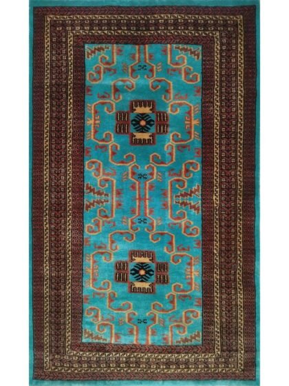 3x5 feet Hand Knotted Wool Rug Turquoise Palace