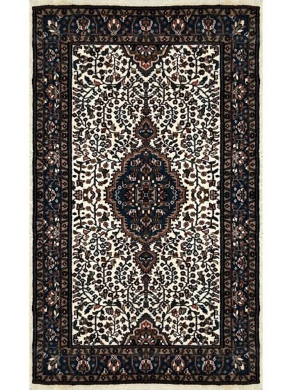 3x5 ft Hand Knotted Wool Rug Whit Indo-Persian