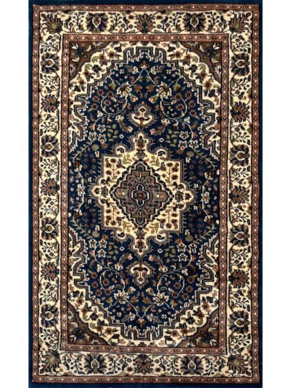3x5 ft Hand Knotted wool Rug Blue Indopersian