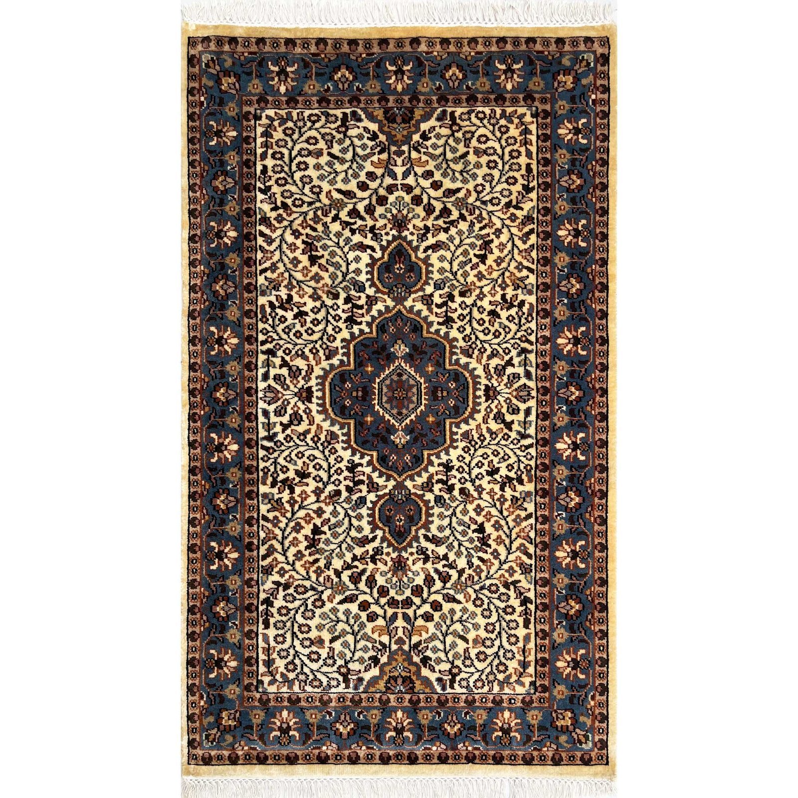 3x5 ft Hand Knotted Woolen Rug Persian Ivory
