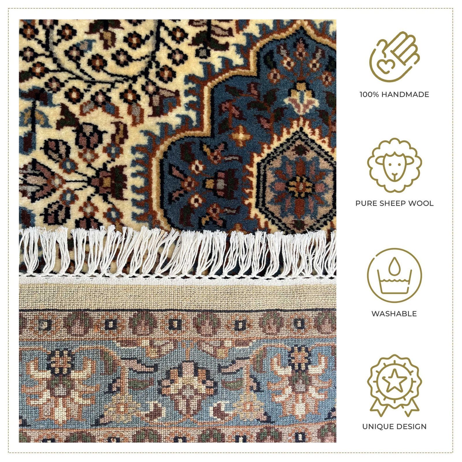 3x5 ft Hand Knotted Woolen Rug Persian Ivory - Image 4