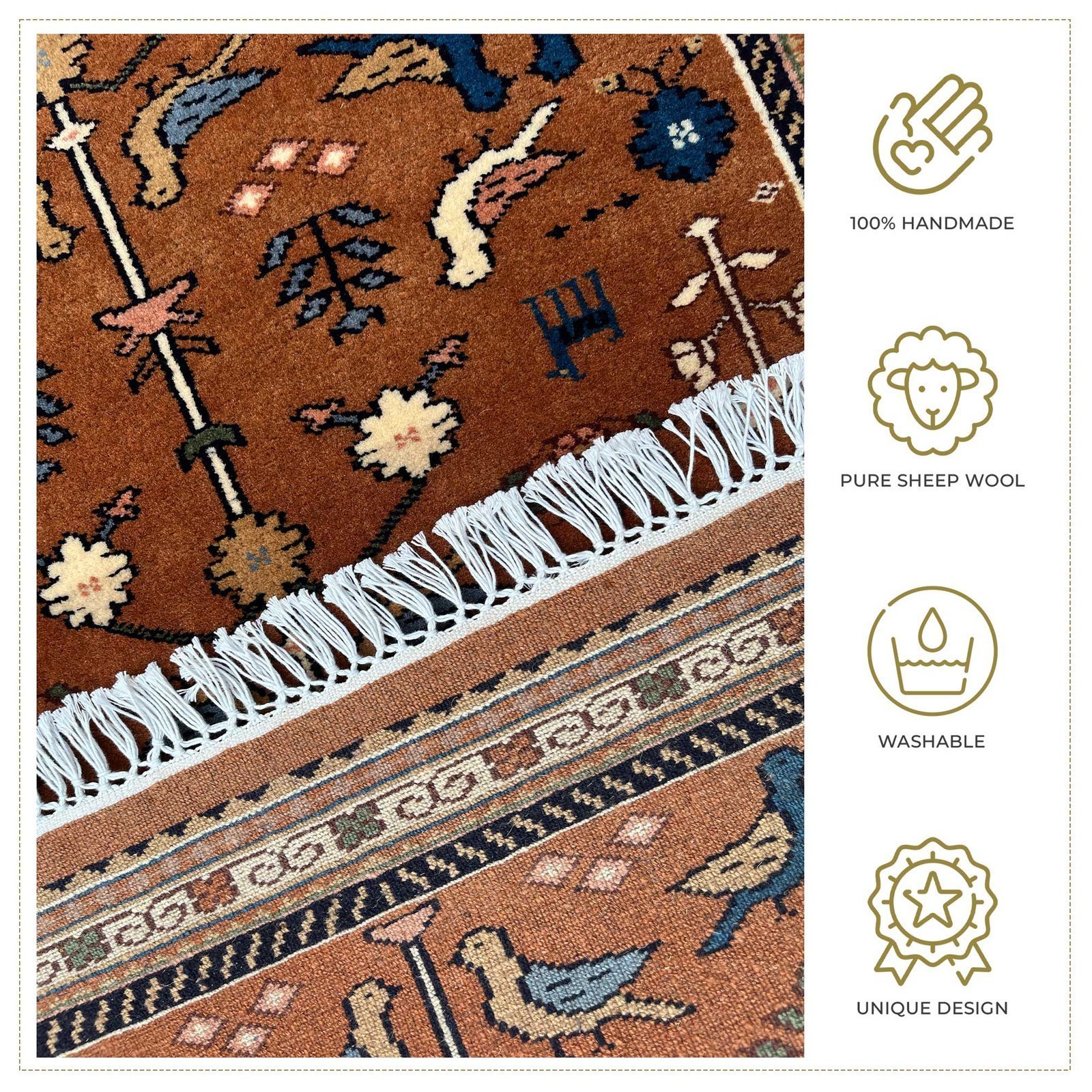 3x5 Handmade Hand Knotted Wool Rug Pigeon Copper - Image 5