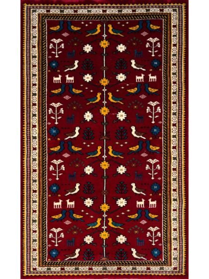 3x5 ft Hand Knotted Wool Rug Red Pigeon