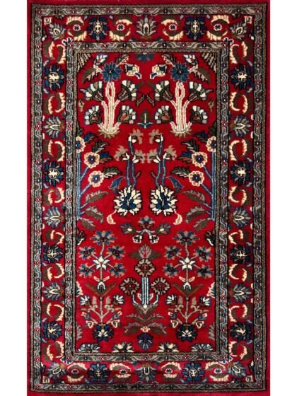 3x5 ft Hand Knotted Wool Rug Red Floral