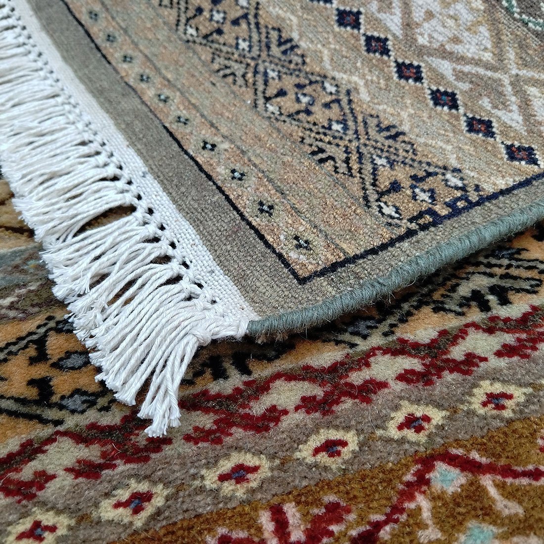 3×5 Feet Hand Knotted Zanjeera Wool Rug Olive & Multi - Image 5