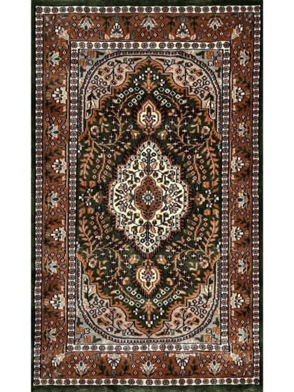 3x5 ft Hand Knotted Wool Rug – Green Indo-Persian Medallion | Traditional Oriental Area Rug