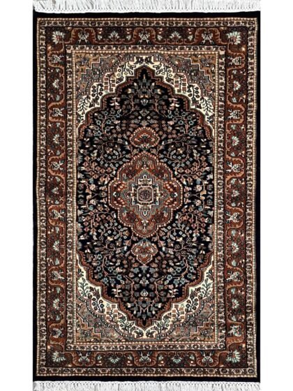 3x5 ft Hand Knotted Wool Rug – Black Indo-Persian Medallion | Classic Oriental Area Rug