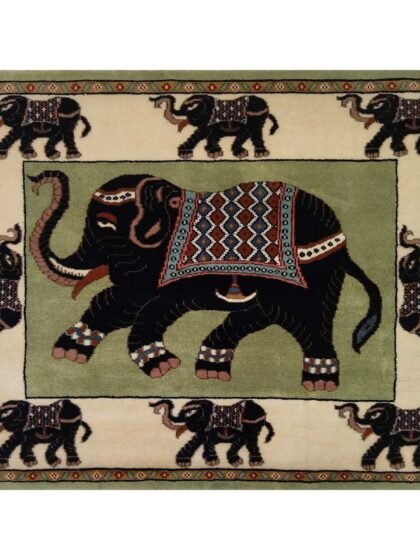 4x3 feet Hand Knotted Elephant Rug Green