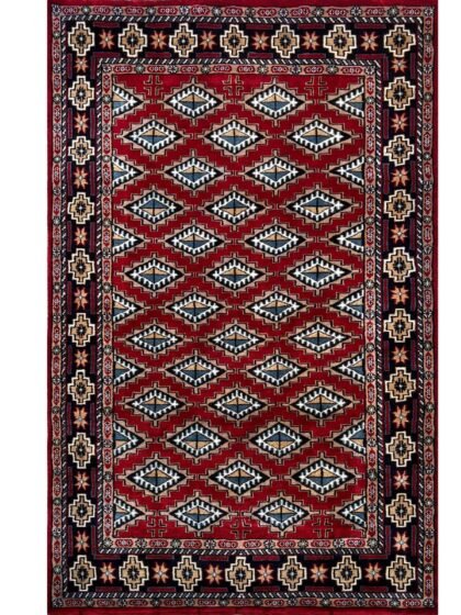 4x6 ft Hand Knotted Wool Rug Red Barfi