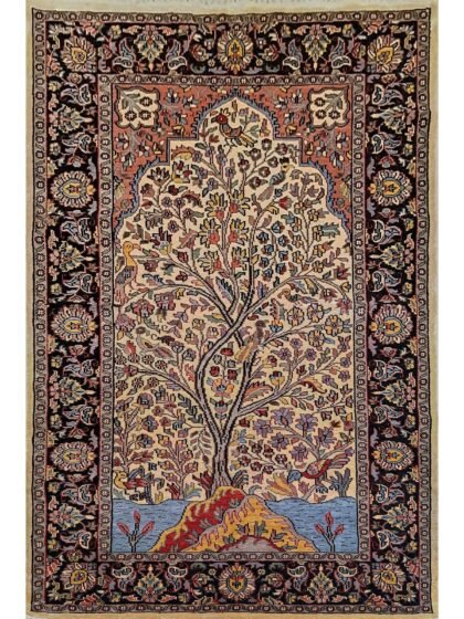 4x6 feet Hand Knotted Tree And Birds Oriental Bamboo Silk Rug