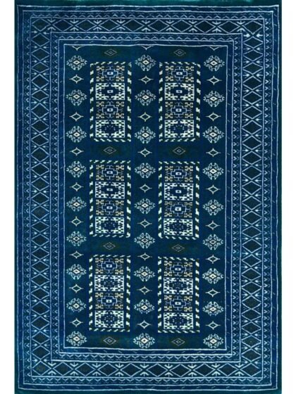 4x6 ft Handmade Knotted Wool Rug Blue Dubba Tribal