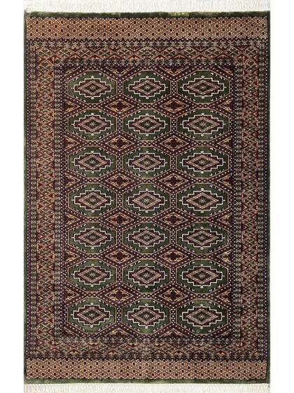 4x6 ft Hand Knotted Woolen Rug Gul Bukhara Green