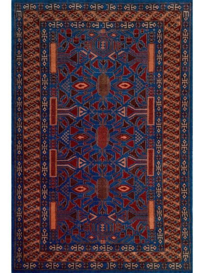 4x6 ft Blue Hand knotted Wool Rug