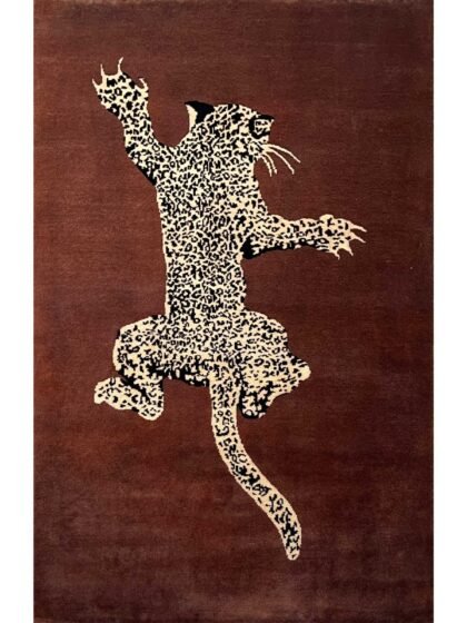 4x6 ft Hand Knotted Woolen Rug Copper Leopard