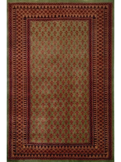 4x6 Feet Hand Knotted Green Rug Lichi (Wool)