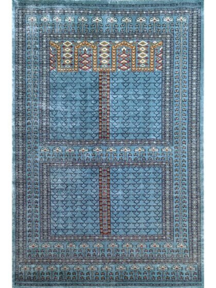 4x6 Feet Blue Hand Knotted Bamboo Silk Rug Traditional Parda