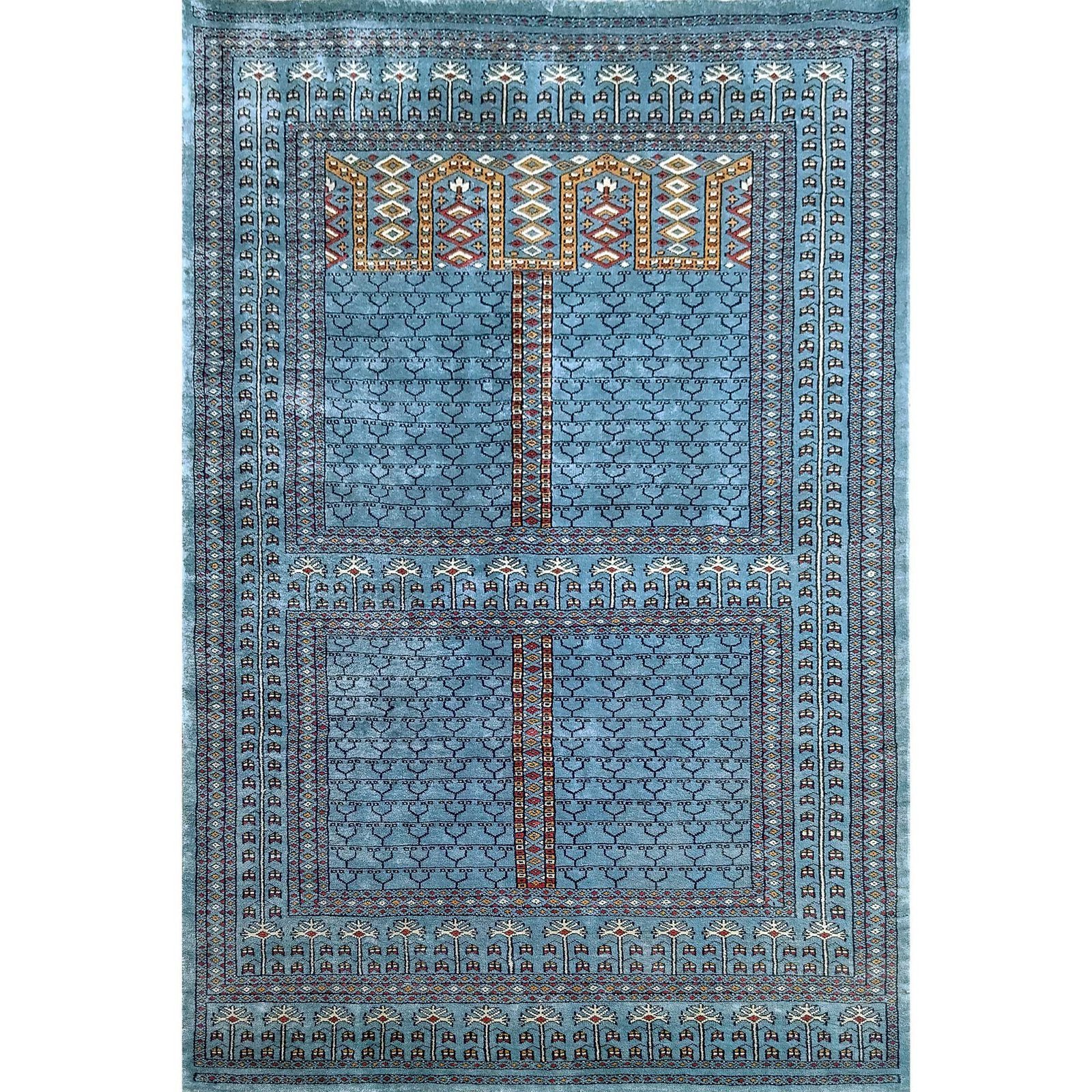 4x6 Feet Blue Hand Knotted Bamboo Silk Rug Traditional Parda