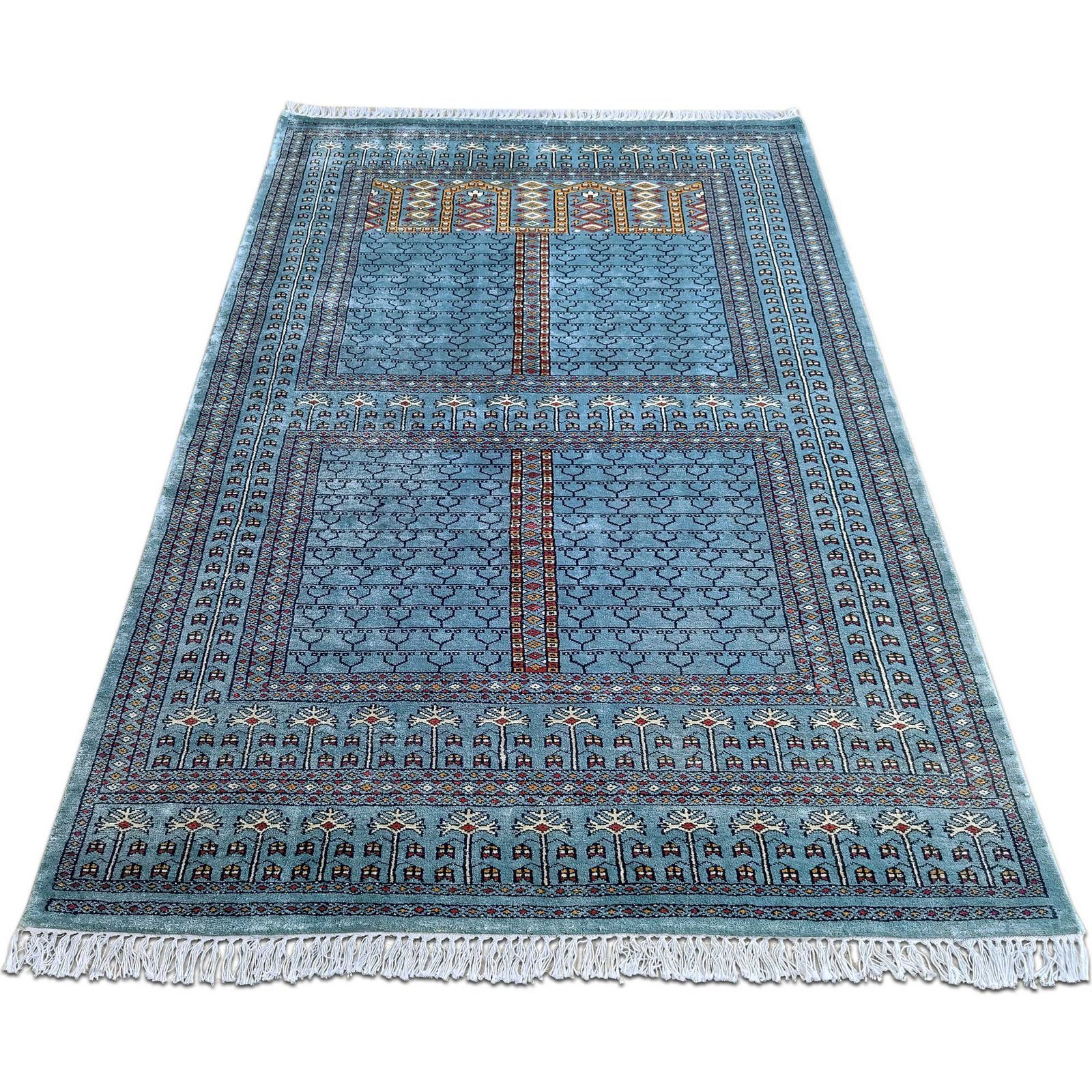4x6 Feet Blue Hand Knotted Bamboo Silk Rug Traditional Parda - Image 2