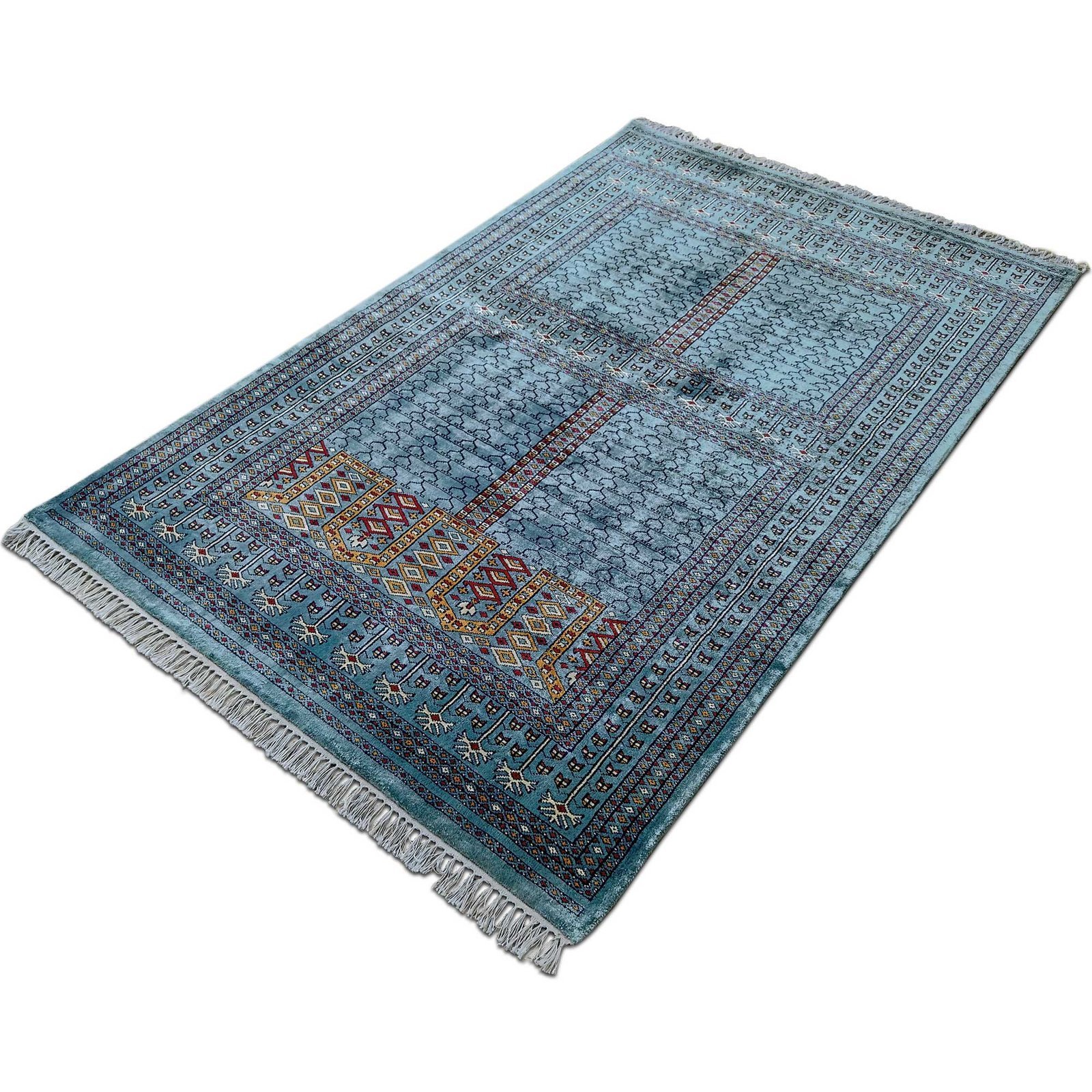 4x6 Feet Blue Hand Knotted Bamboo Silk Rug Traditional Parda - Image 3