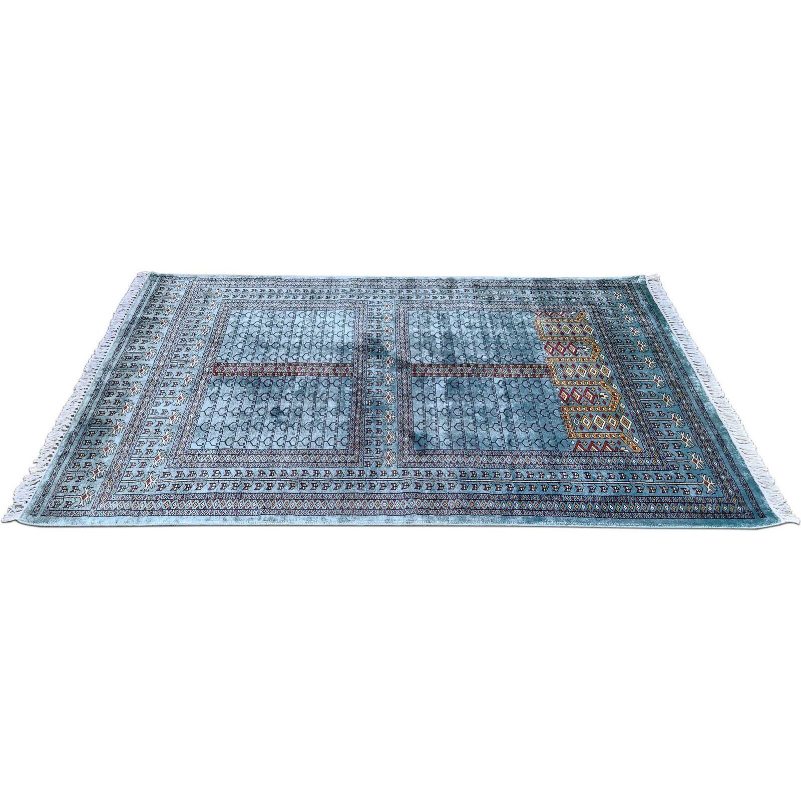 4x6 Feet Blue Hand Knotted Bamboo Silk Rug Traditional Parda - Image 4