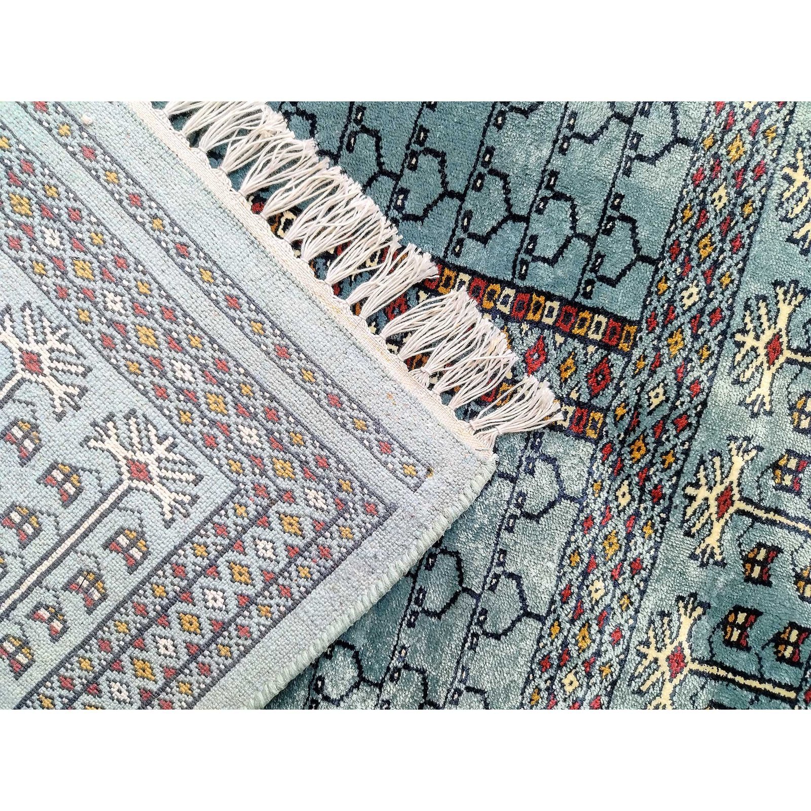 4x6 Feet Blue Hand Knotted Bamboo Silk Rug Traditional Parda - Image 5