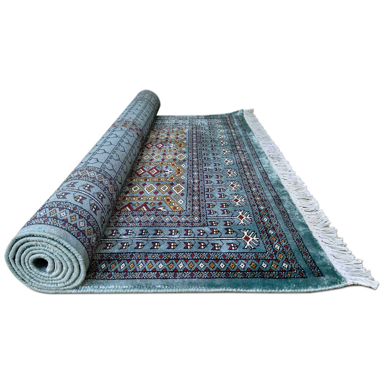 4x6 Feet Blue Hand Knotted Bamboo Silk Rug Traditional Parda - Image 6