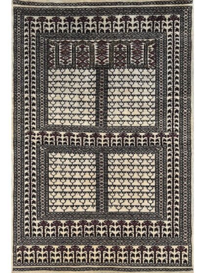 4x6 Feet White Hand Knotted Wool Rug Parda